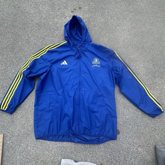 Adidas Boston Marathon 2023 Windbreaker Mens 2XL Blue Full Zip Track Hoodie Run - Picture 1 of 6